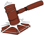 Klubba slår. Symbol för beslut vid årsstämma.