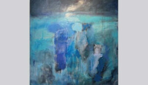 Abstrakt målning i blått av Per G Hanson på Galleri 53 i Kungsbacka.