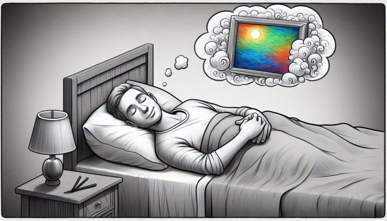 Man sover och drömmer om en färgstark tavla. Distriktet är vilande.