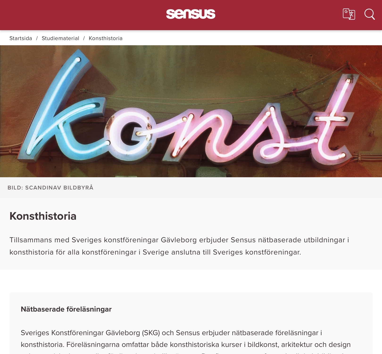 Informationsskylt "Konst". Konstföreläsningar med SK Gävleborg och Sensus.